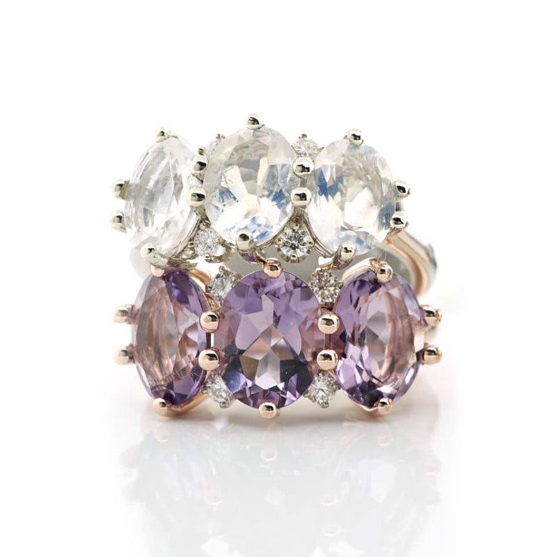 Rose de France Amethyst Trio Diamond Ring - made to order