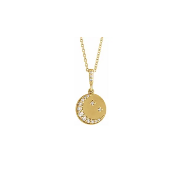 Diamond Crescent Moon Disc Necklace