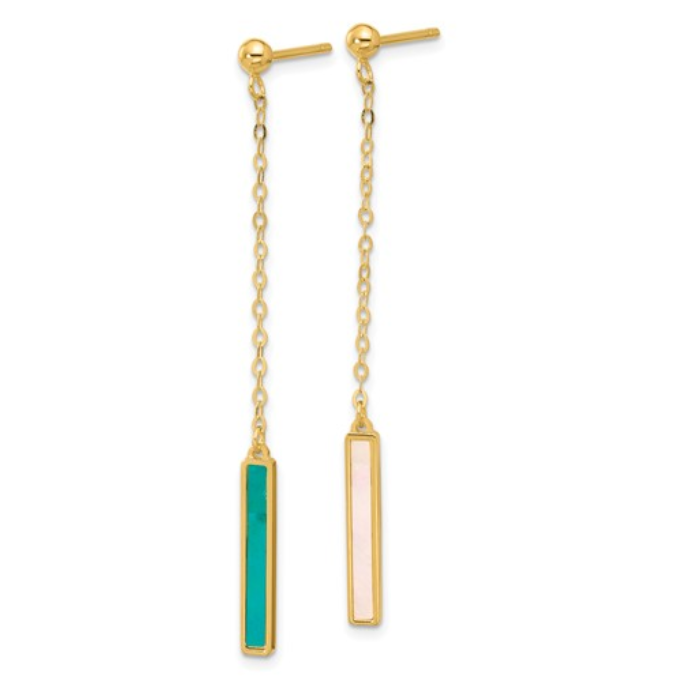 Teal/White Color Mother-of-Pearl Drop Earrings - available on special order