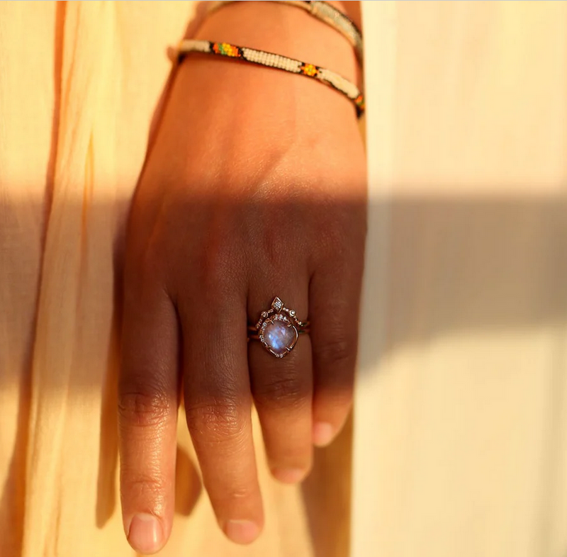 Moonstone and Diamond Accent Ring