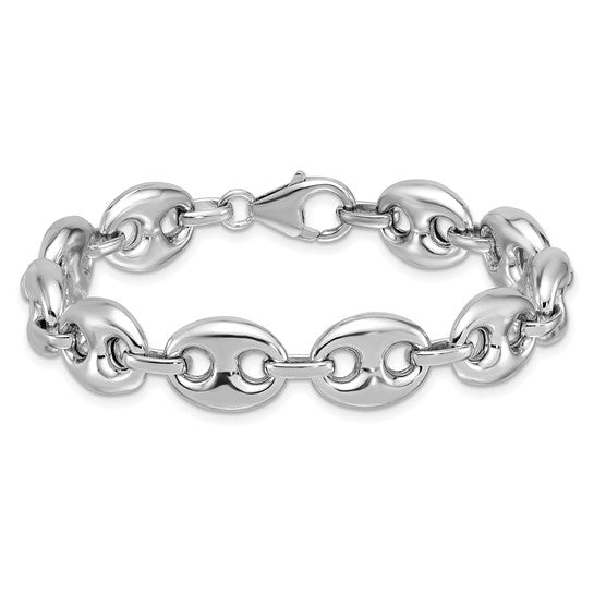 Sterling Silver Polished Puffed Mariner Chain Bracelet