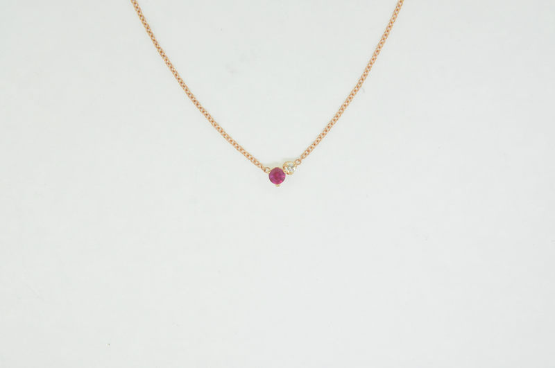 Rose Gold Petite Ruby and Diamond Necklace