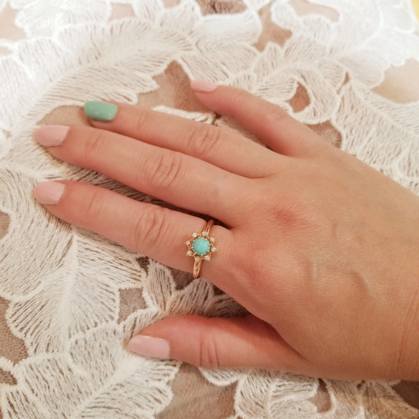Turquoise and Diamond Starburst Ring