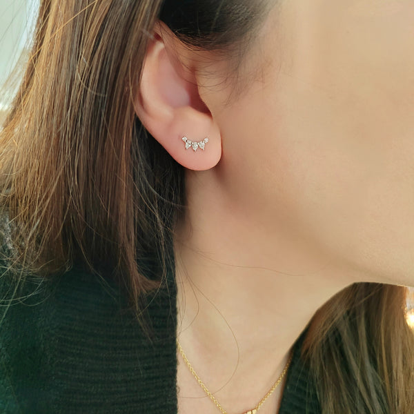 Diamond Accent Curved Bar Earrings - made to order