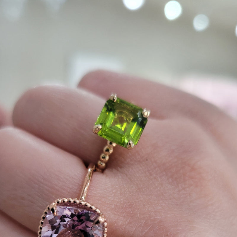 Asscher Cut Peridot Ring - available on special order