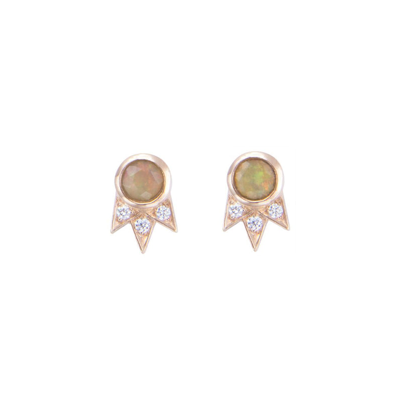 Opal and Diamond Rose Gold Starburst Stud Earrings - available on special order