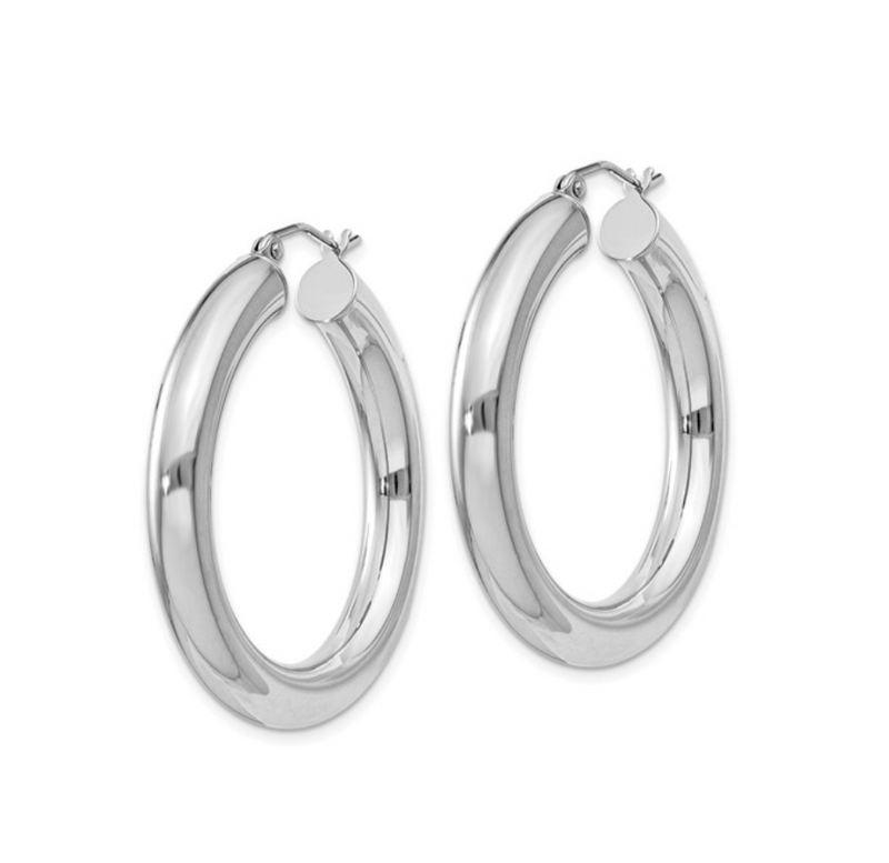Silver Polished Hollow 35mm Hoop Earrings