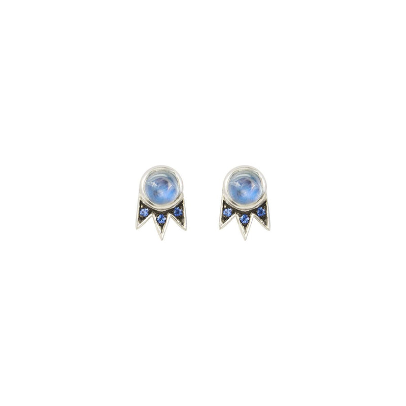 Moonstone and Sapphire White Gold Starburst Stud Earrings - available on special order