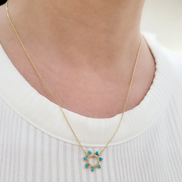 Turquoise and Diamond Circle Necklace