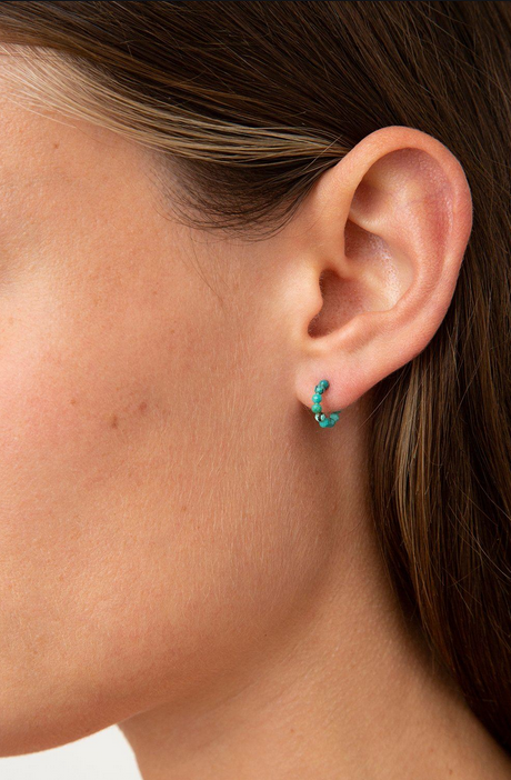 Mini Beaded Turquoise Huggie Earrings