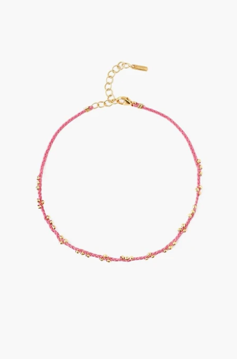 Gold-plated Beads Pink Braided Anklet