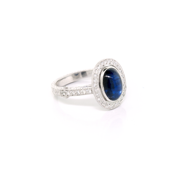 Cabochon Sapphire and Diamond Ring