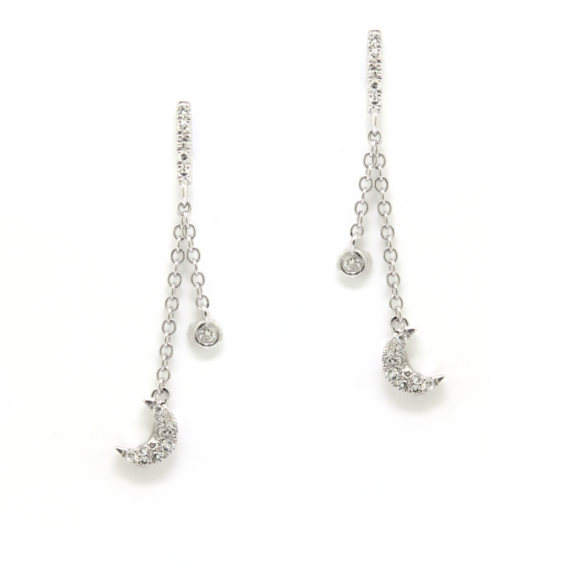 Dangle Crescent Moon Diamond Earrings
