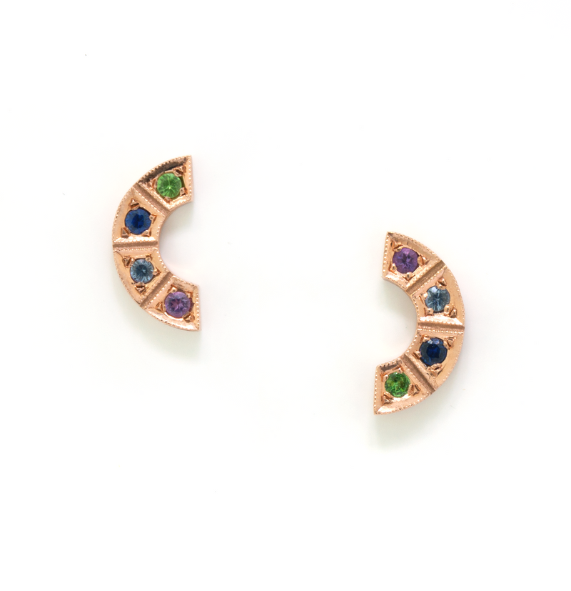 Rose Gold Rainbow Sapphire Stud Earrings