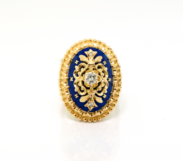 Ornate Blue Enamel Ring - vintage