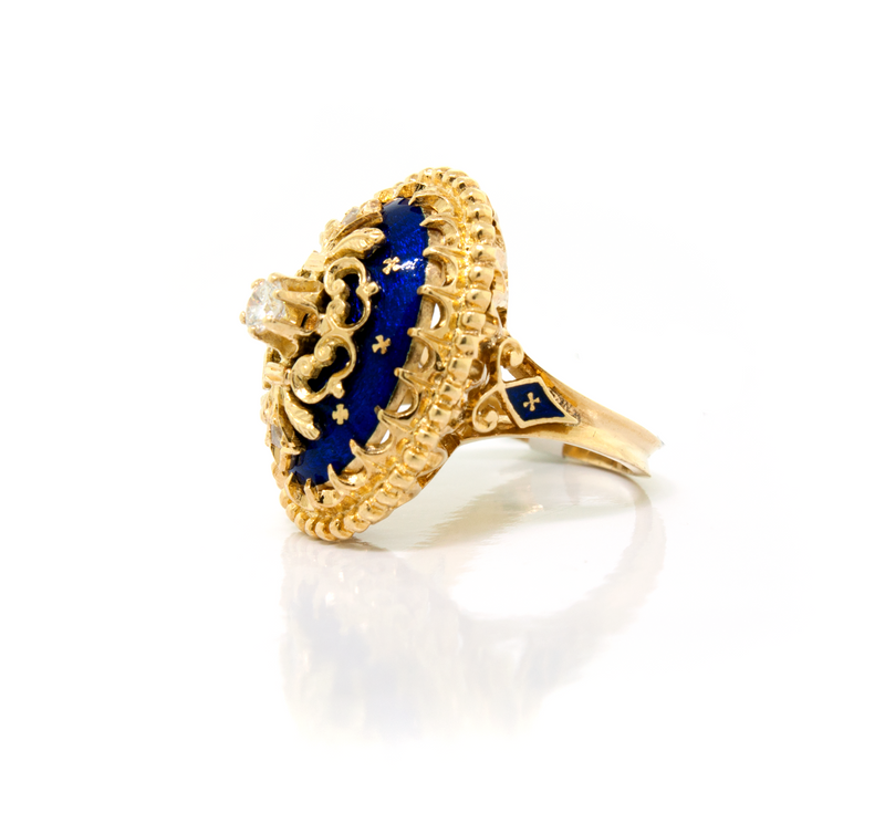 Ornate Blue Enamel Ring - vintage