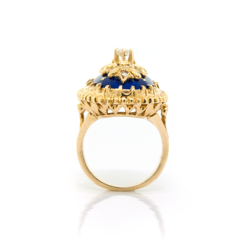 Ornate Blue Enamel Ring - vintage