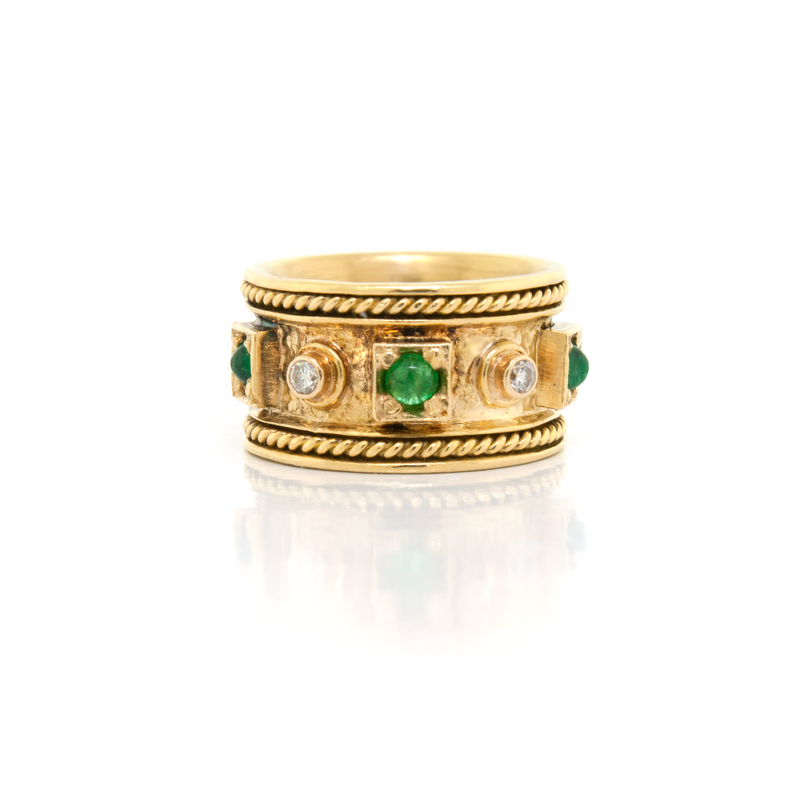 Yellow Gold & Emerald Byzantine style ring - MADE TO ORDER