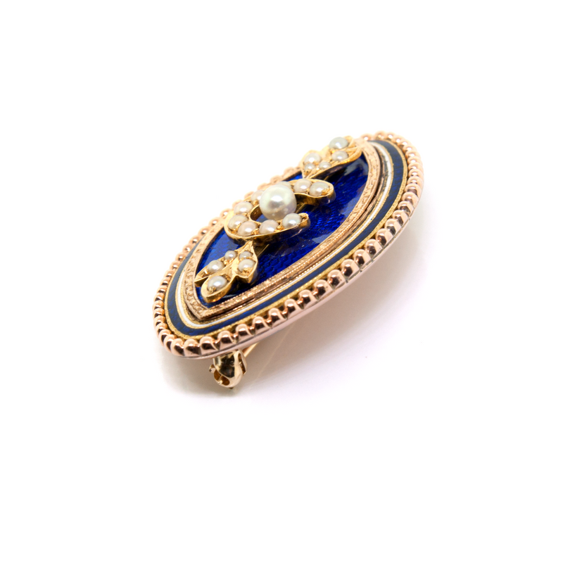 Victorian Enamel Seed Pearl Pin - vintage