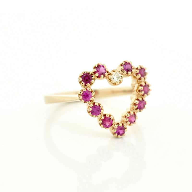 Ruby and Diamond Open Heart Ring