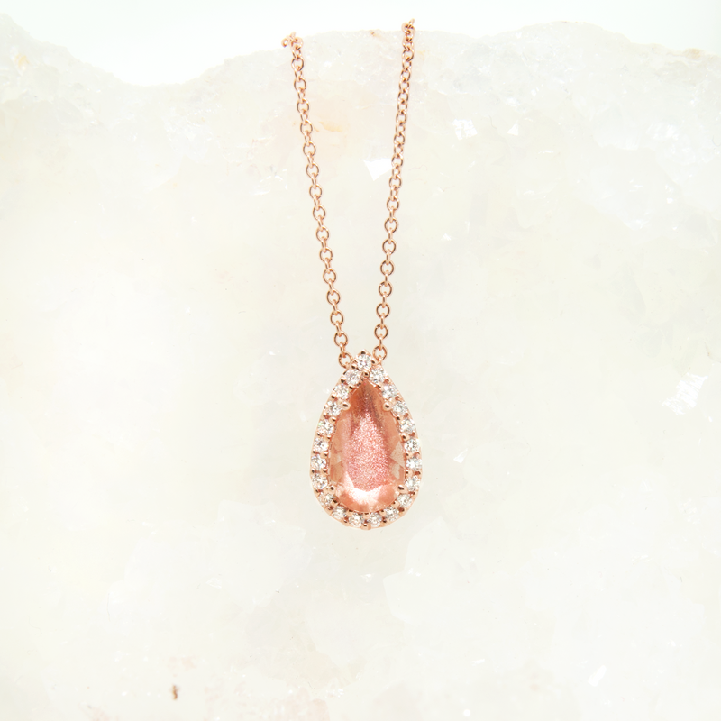 Sunstone and Diamond Necklace - made to order