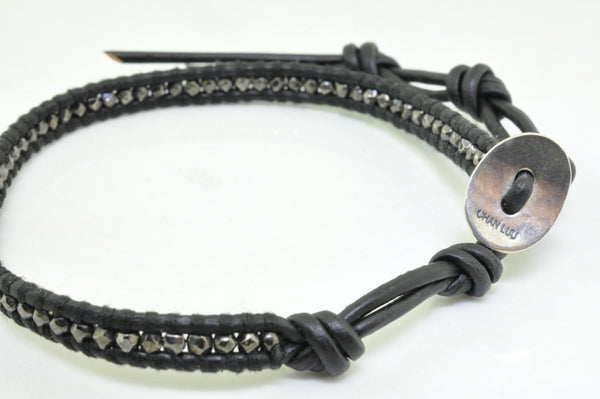 Men's Laboradorite and Hematine Leather Bracelet