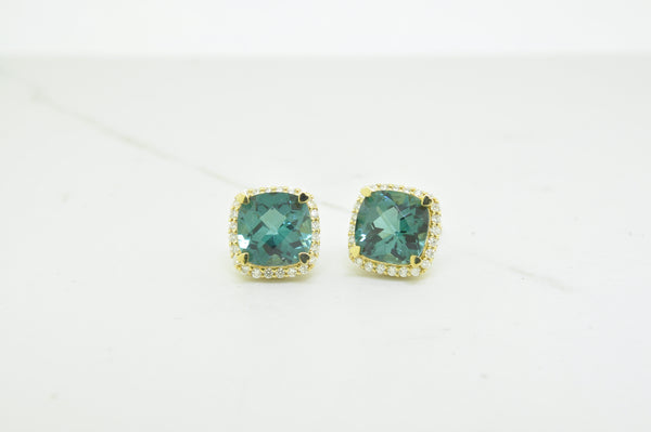 Tourmaline & Halo Diamond Stud Earrings - available on special order