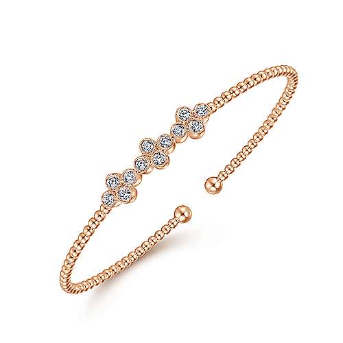 Bead Cuff and Quatrefoil Diamond Station Bangle - available on special order