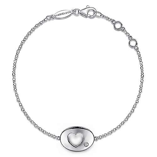 Sterling Silver Chain Bracelet with Diamond Cutout Heart Charm