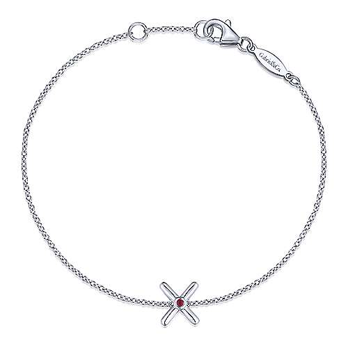 Sterling Silver Chain Bracelet with Ruby "X" Charm