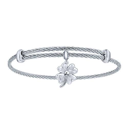 Stainless Steel Bangle with Sterling Silver 4-Leaf Clover Charm - available on special order