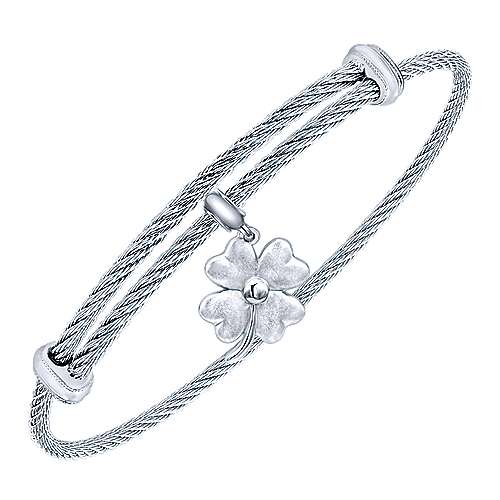 Stainless Steel Bangle with Sterling Silver 4-Leaf Clover Charm - available on special order