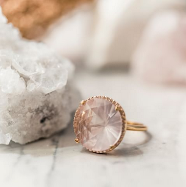 Round Rose Quartz Diamond Halo Ring - available on special order