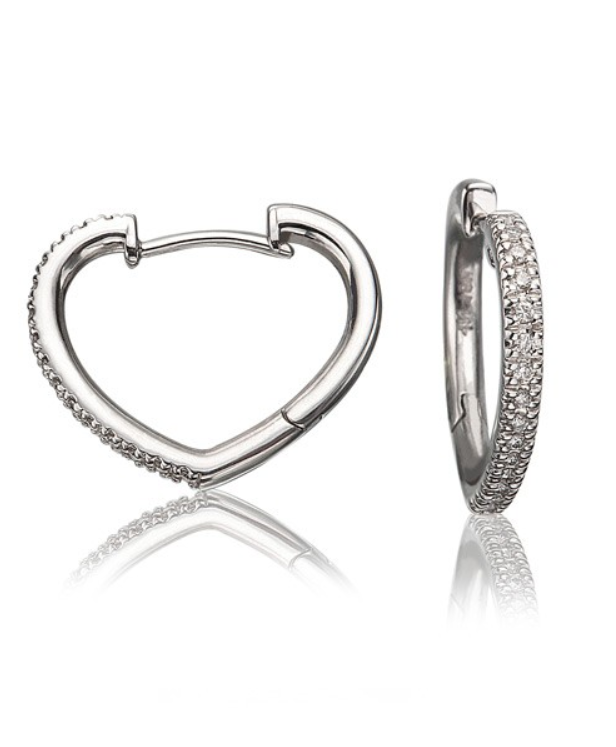 White Gold Heart Shape Diamond Hoop earrings - available on special order