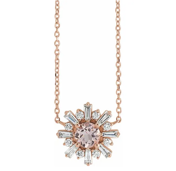 Pink Morganite and Diamond Starburst Necklace