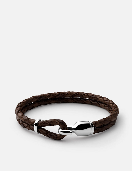 Sterling Silver Brown Leather Single Trice Bracelet
