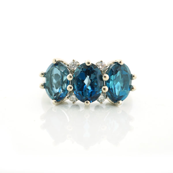 London Blue Topaz Trio Diamond Ring - made to order