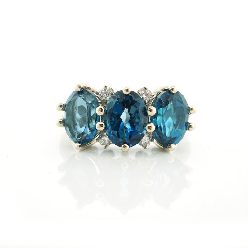 London Blue Topaz Trio Diamond Ring - made to order