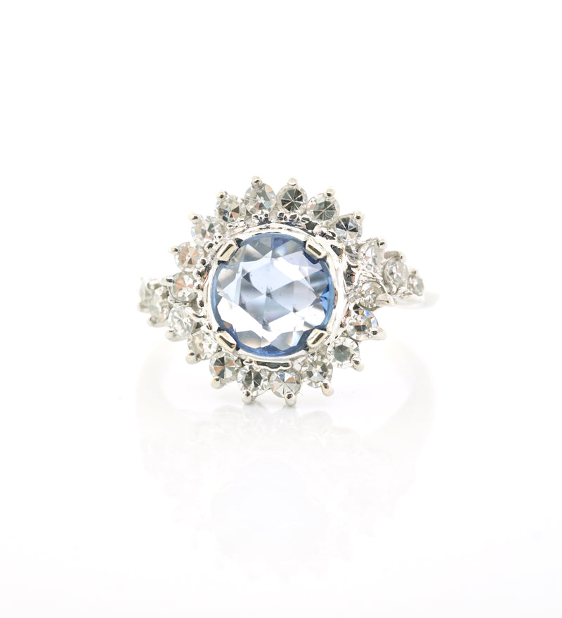 Rose Cut Sapphire and Diamond Ring