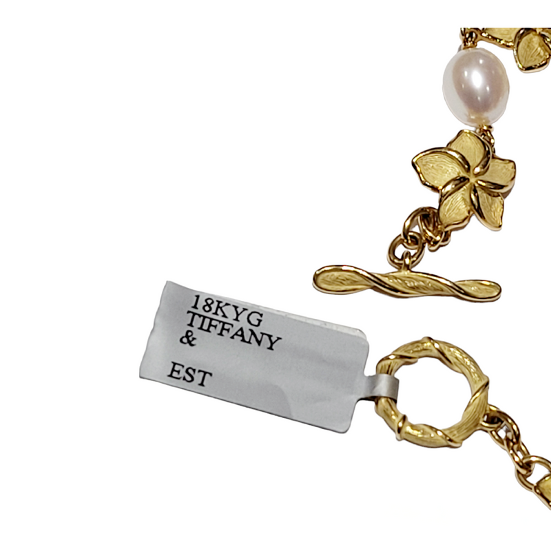 TIFFANY & CO 18K Gold Plumeria and Pearl Bracelet