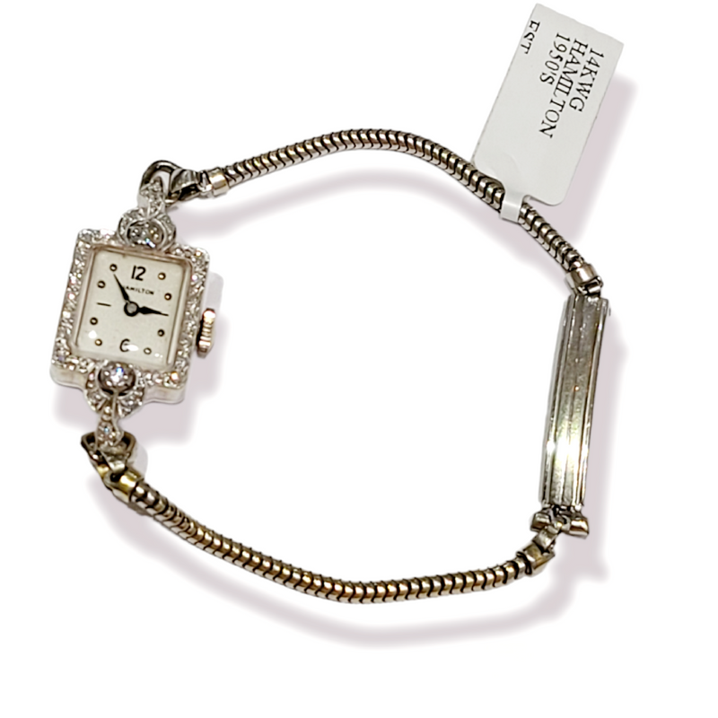 HAMILTON - Vintage 14K White Gold & Diamond Bracelet Watch