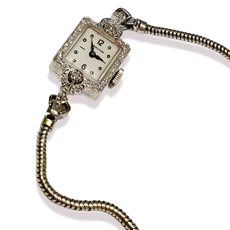 HAMILTON - Vintage 14K White Gold & Diamond Bracelet Watch