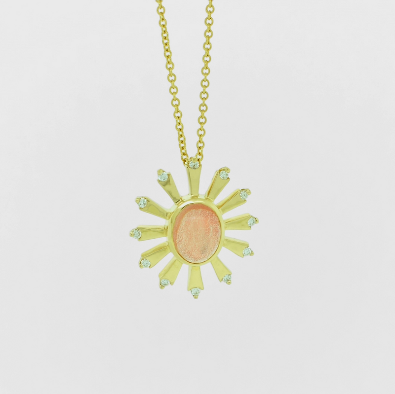 The "Ani" Oval Sunstone and Diamond Starburst Necklace