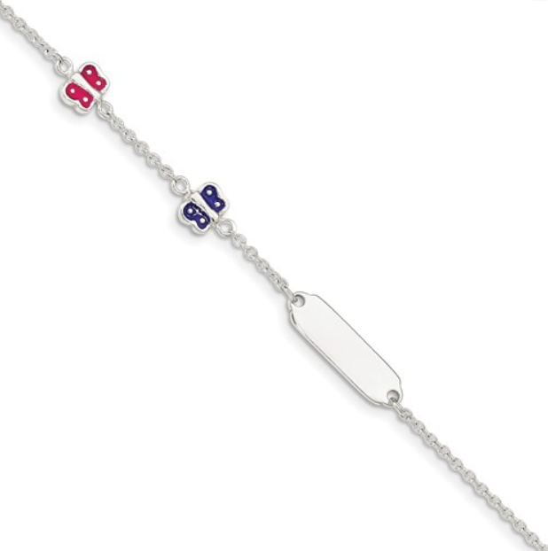 Sterling Silver Enamel Butterfly Child's ID Bracelet - available on special order