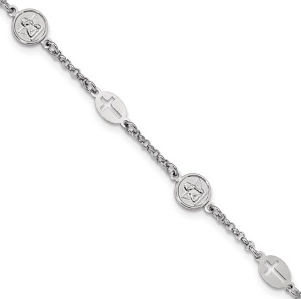 Angel and Cross Sterling Silver Bracelet - available on special order