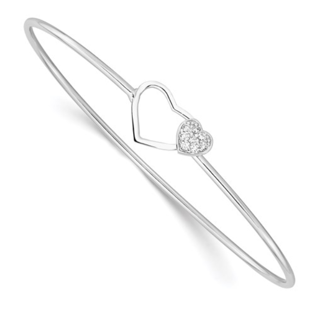 Sterling Silver Rhodium-plated Polished with CZ Heart Flexible bangle - available on special order
