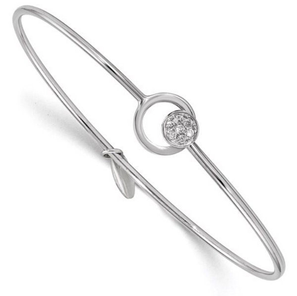 Sterling Silver Rhodium-plated Polished with CZ Circle Flexible bangle - available on special order