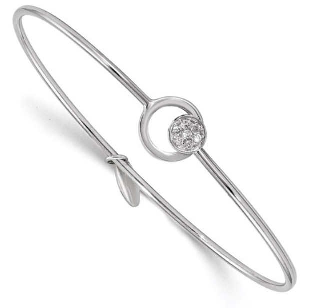 Sterling Silver Rhodium-plated Polished with CZ Circle Flexible bangle - available on special order
