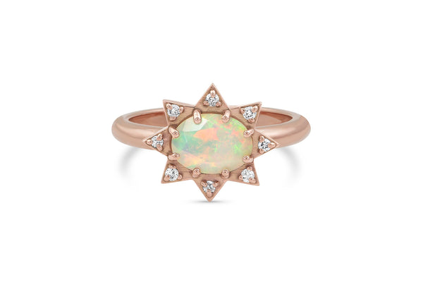 Opal and Diamond Starburst Ring - available on special order
