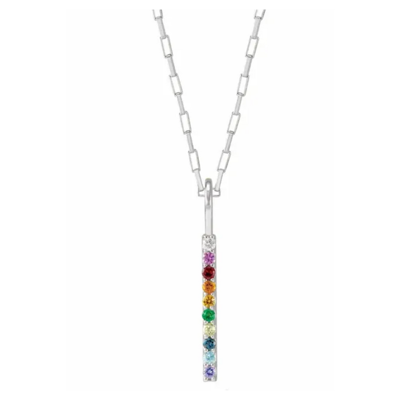 Natural Multi-Gemstone Rainbow Bar Necklace - available on special order